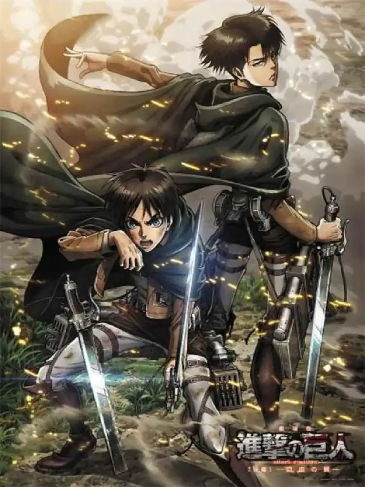 DecorBites™ anime attack on titan final season manga canvas painting with black and gray armored warrior wielding swords