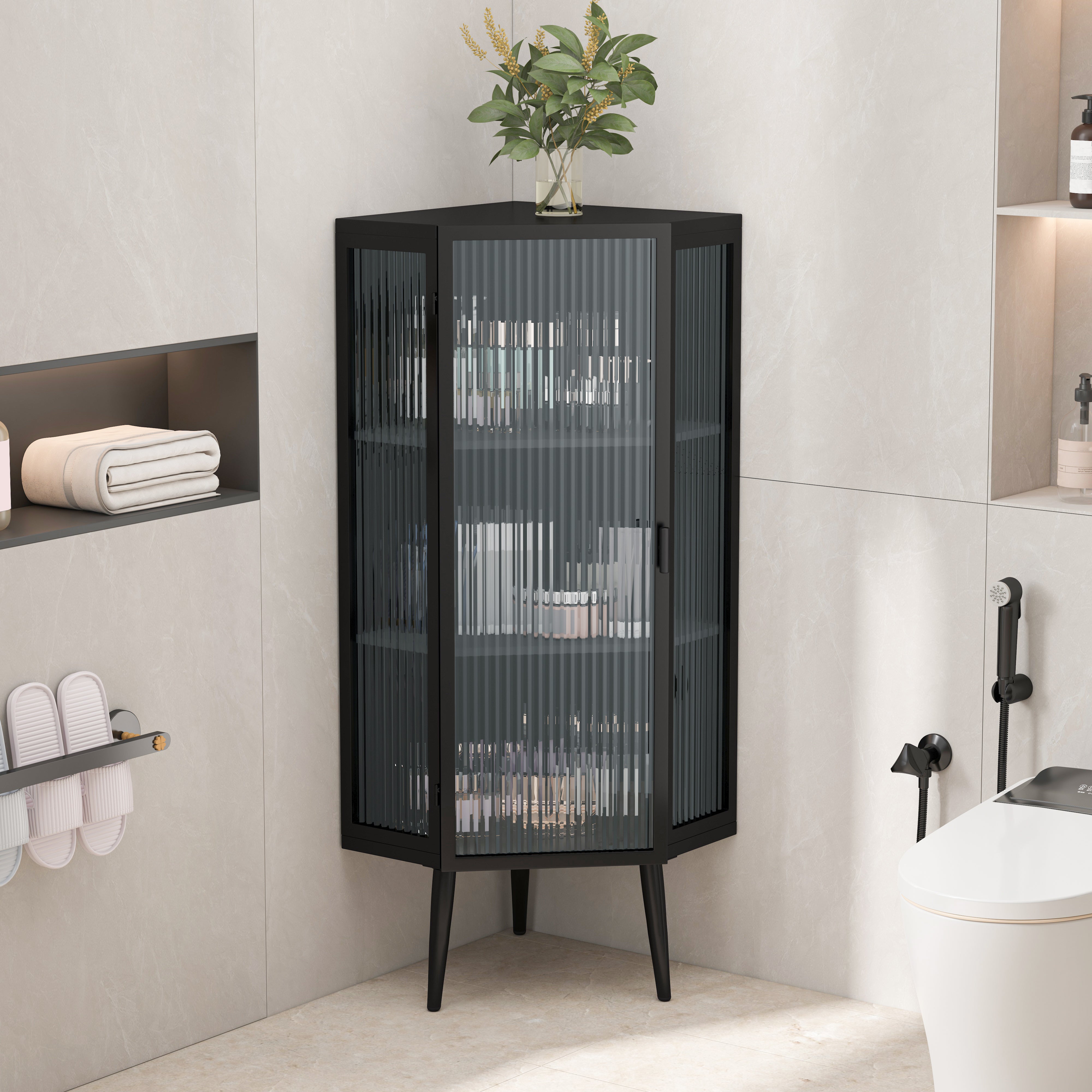Black Glass Corner Cabinet