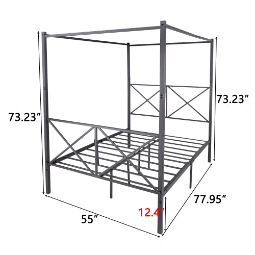Metal Canopy Bed Frame, Platform Bed Frame With X Shaped Frame Full Black