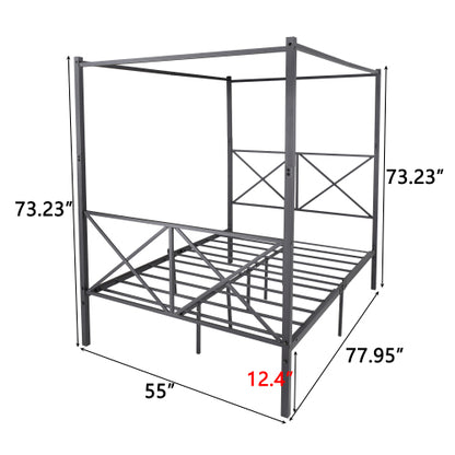 Metal Canopy Bed Frame, Platform Bed Frame With X Shaped Frame Full Black