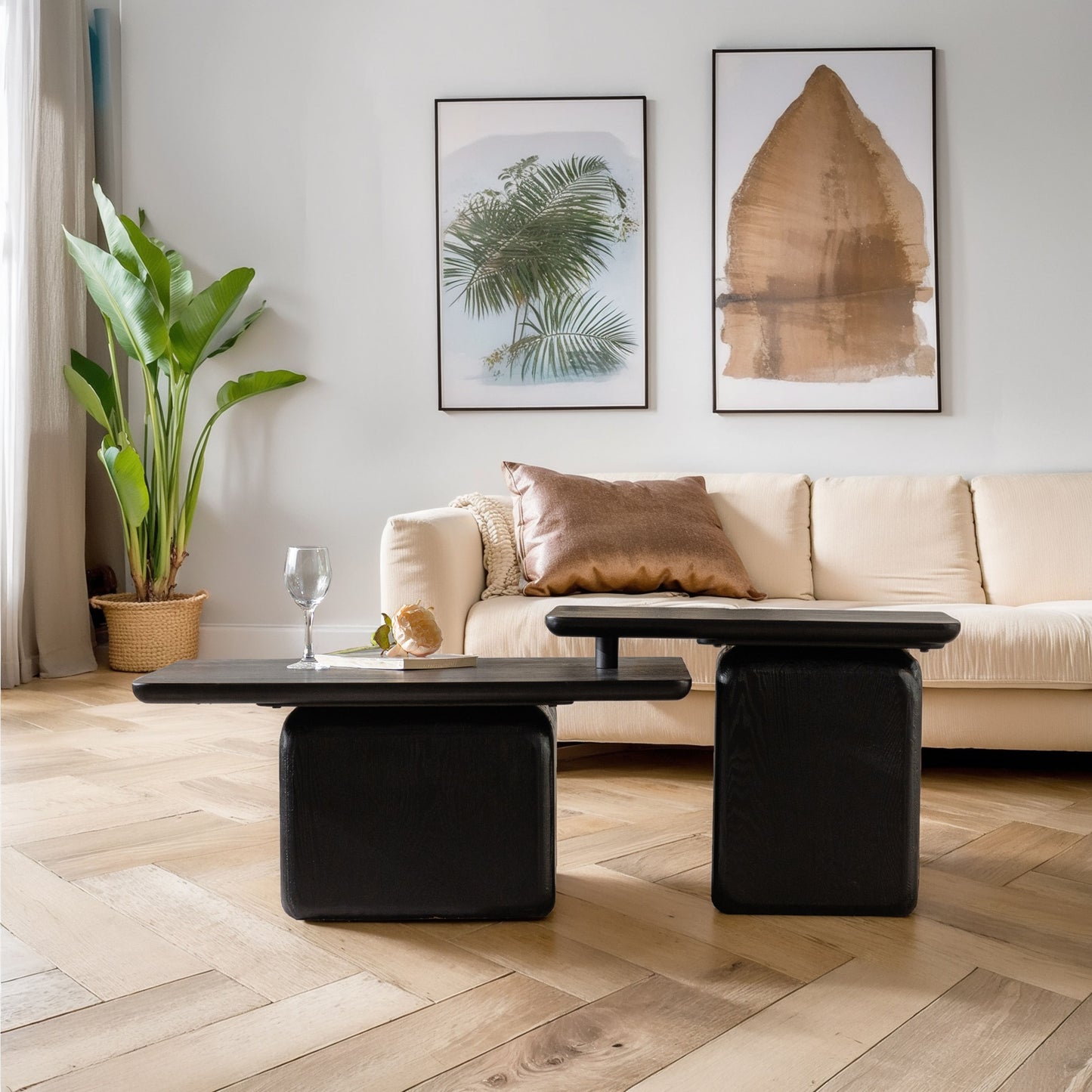 Vintage Fashion Style Square Coffee Table Set With Wood Grain Finish,for Living Room, Office And Dining Room, Black Set Of 2