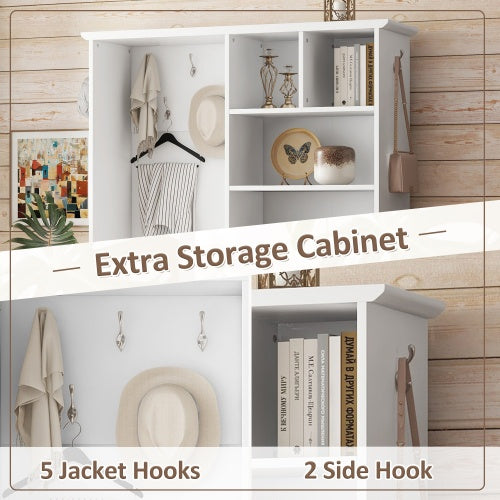 Multi-functional Hall Tree With Storage Shelves Drawers And Cabinet, Elegant Hallway Shoe Cabinet With Bench, Modern Coat Rack With Hooks For Hallway Entryways