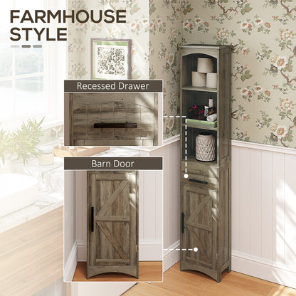 Farmhouse Tall Slim Bathroom Storage Cabinet with Recessed Drawer