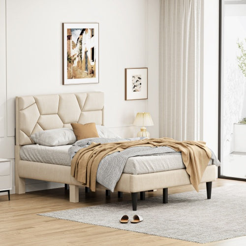 Beige Linen Storage Bed