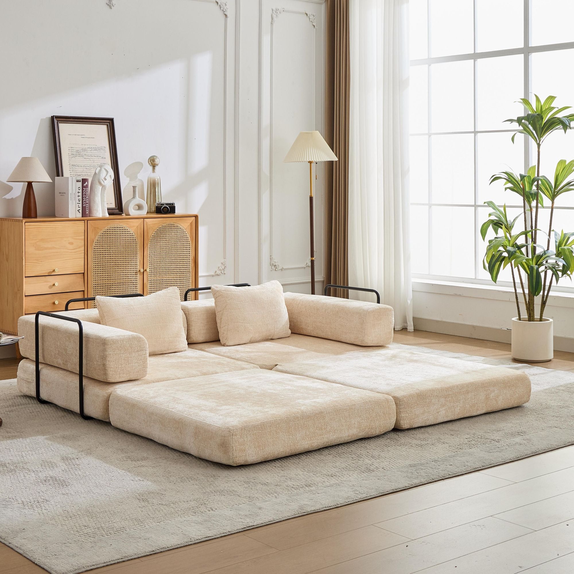 Beige Chenille Loveseat Sofa