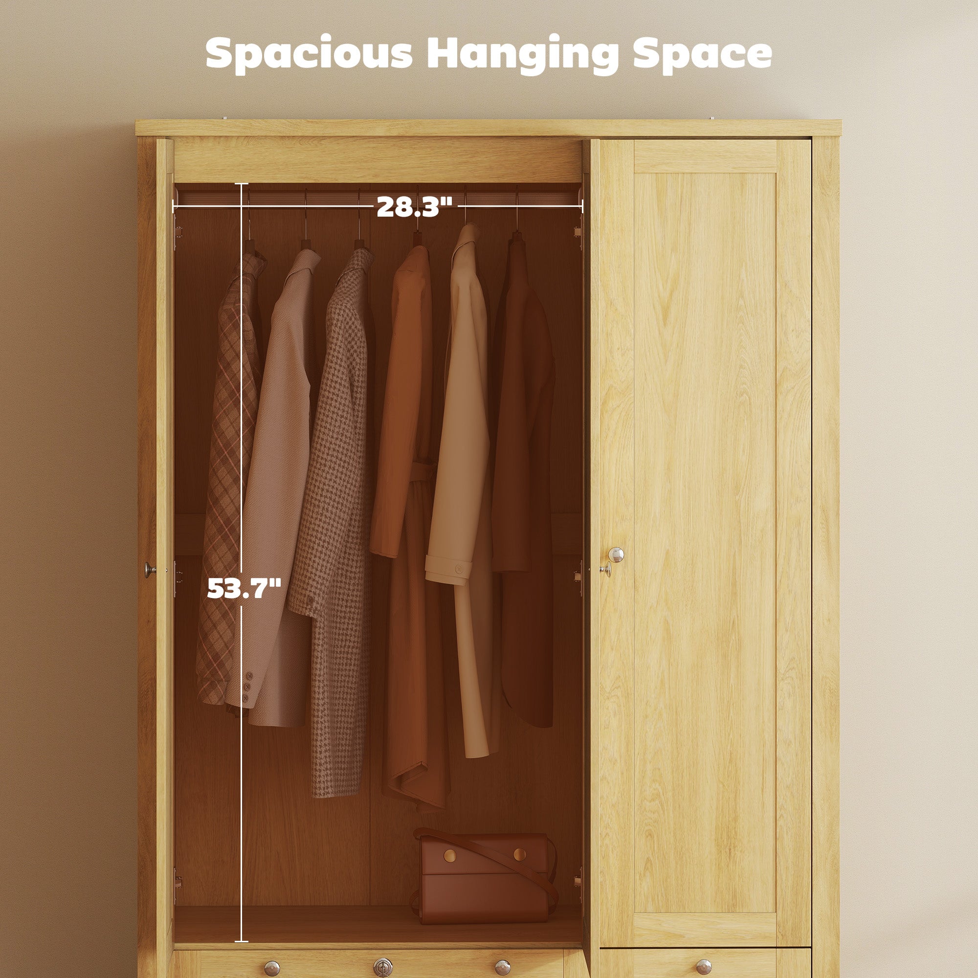 Wardrobe Closet 3 Doors 2 Drawers Modern Bedroom