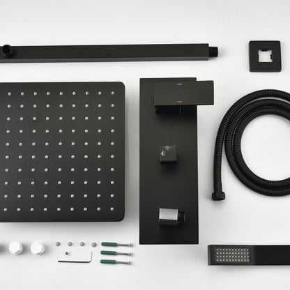 Brass Matte Black Shower Faucet With Shower System, 10 Inch Shower Head And Handheld Spray Bathroom Deluxe Faucet Combination