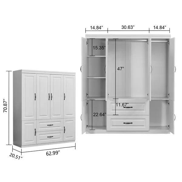 Wood Wardrobe Closet Spacious Storage Bedroom