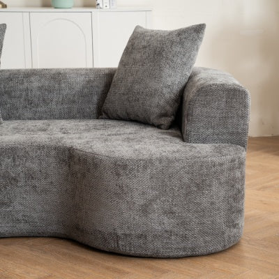 Modern Style Curved Sofa, Soft Corduroy Sofa With 3 Pillows, Living Room Milky White Ultra Smooth Curved Fabric Sofa