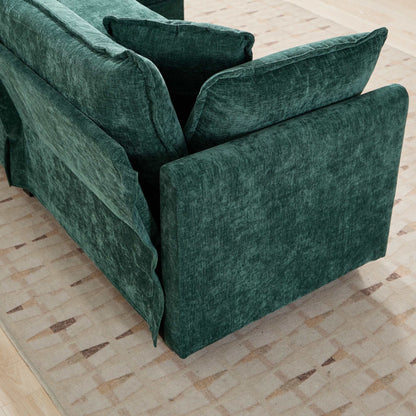Cloud Sofa Two Seats The Cushion On The Armrest Not Included, Modern Sectional Couch, For Apartment, Comfy Double Layer Upholstered Seat Cushion, Breathable Chenille Fabric,Green,SW504AGN