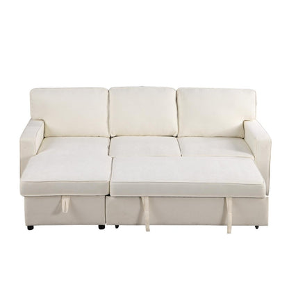 USTYLE Upholstery Sleeper Sectional Sofa With Storage Space, USB Port, 2 Cup Holders On Back Cushions