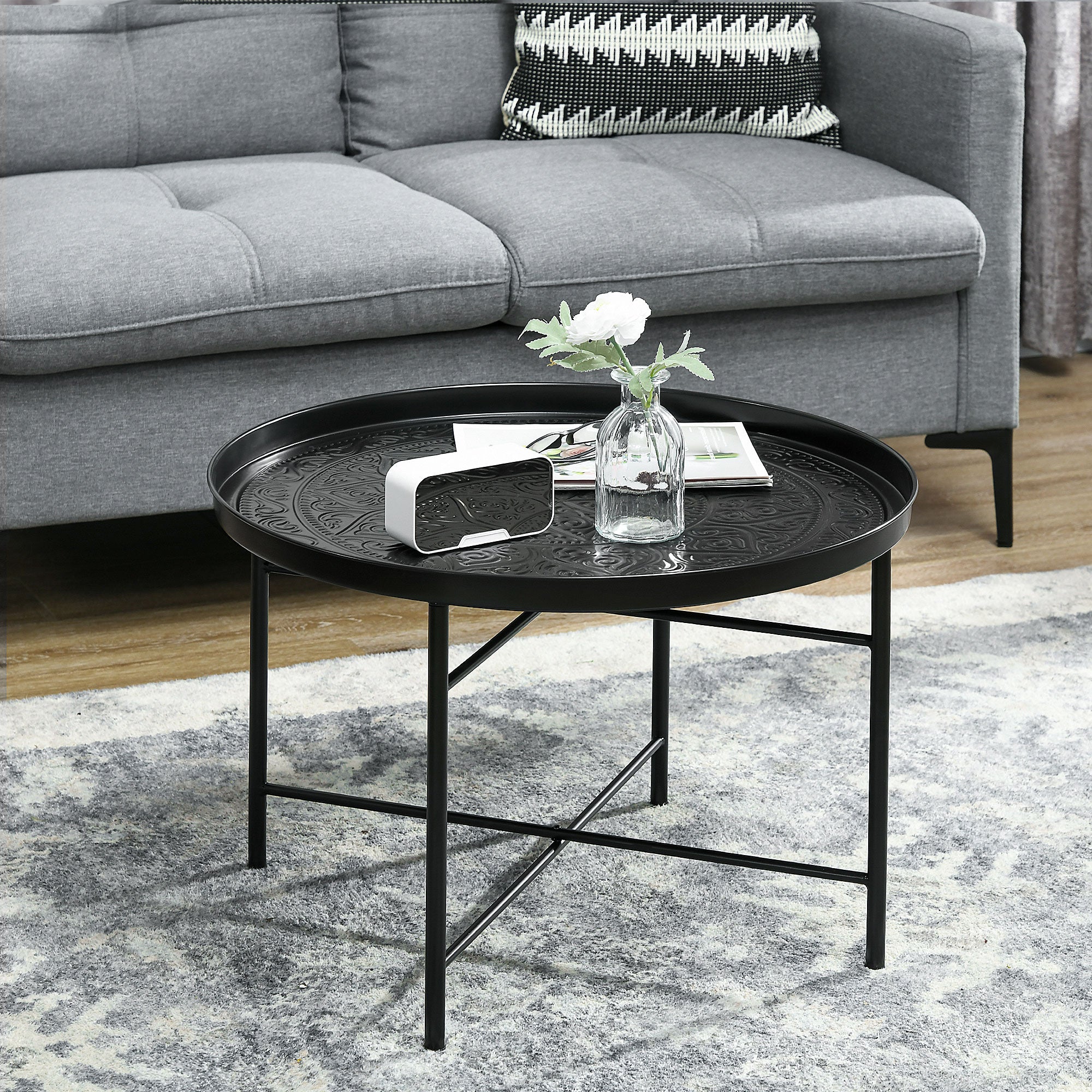 Black Hammered Tray Table