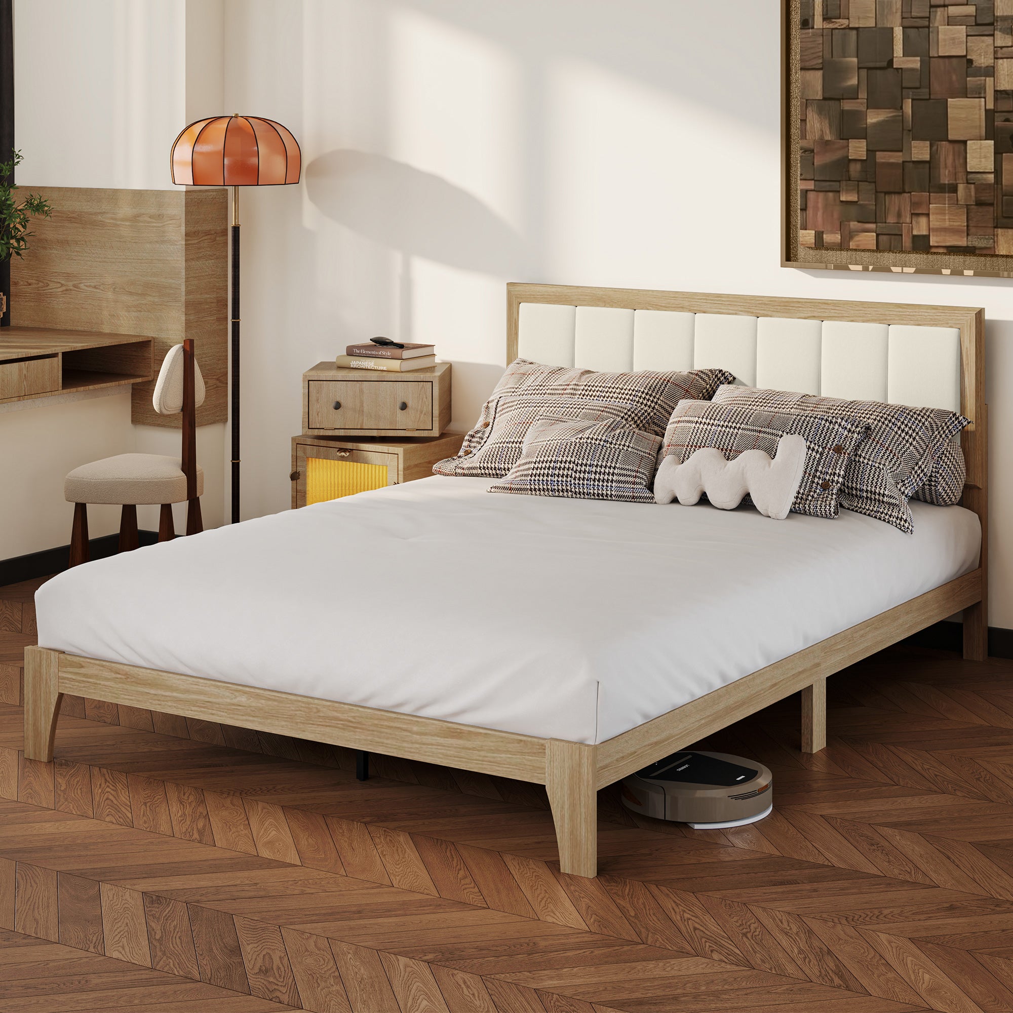 Charcoal Linen Bed Frame