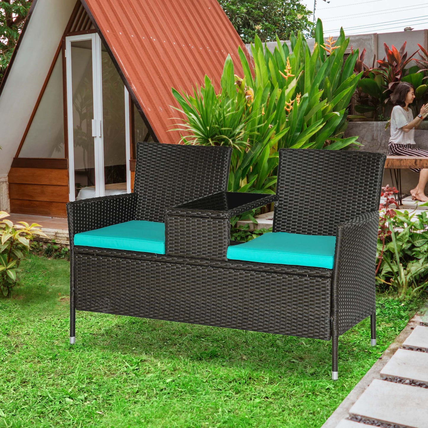 Outdoor Patio Loveseat Conversation Furniture Set