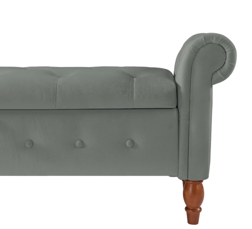 Grey Velvet Storage Ottoman