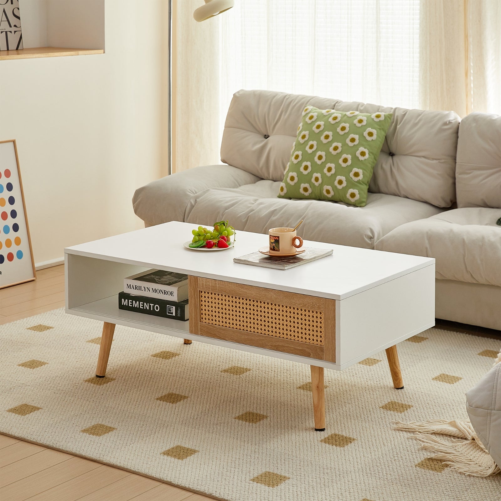 White Rattan Coffee Table