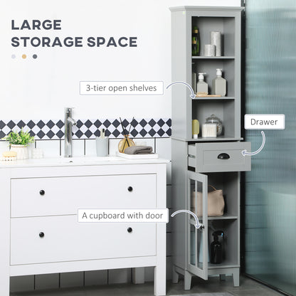 Slim Bathroom Storage Cabinet Door & Shelves Tower