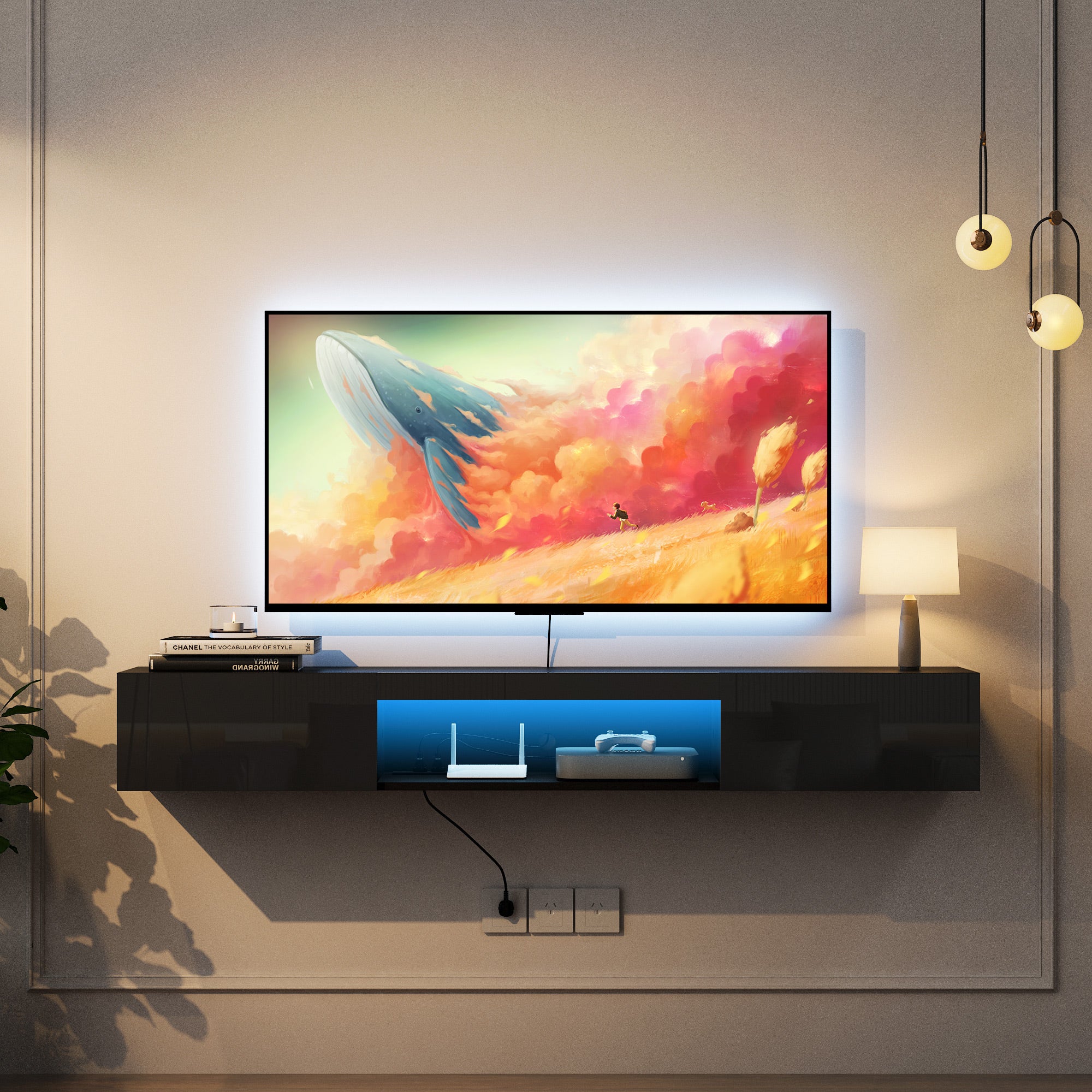 Black LED Floating TV Stand