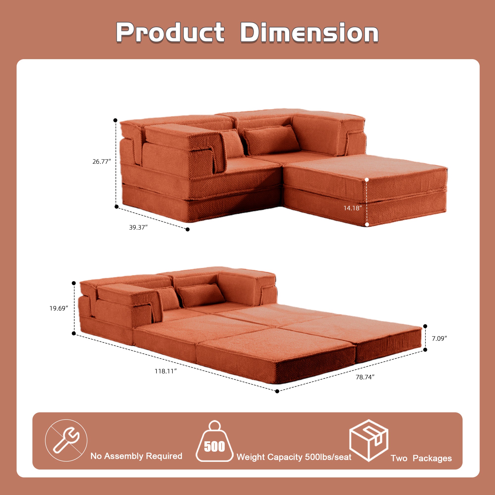 Orange 2-Seater Ottoman