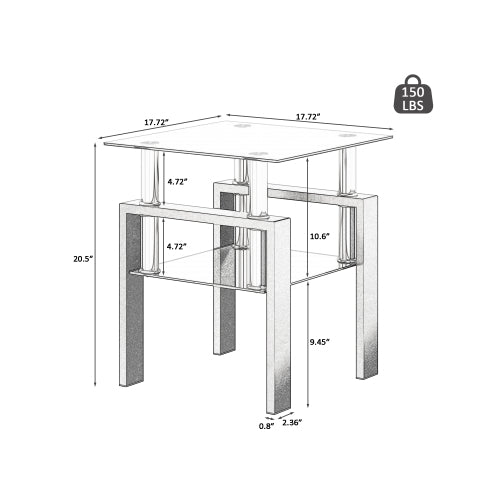 1-Piece Modern Tempered Glass Tea Table Coffee Table End Table, Square Table For Living Room, Black