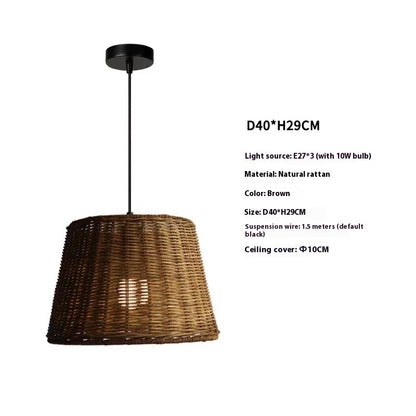 Bamboo Woven Rattan Vintage Wabi Sabi Style Pendant Light