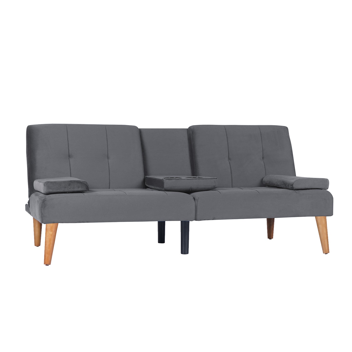 Modern Velvet Upholstered Futon Sofa Bed With 2 Cup Holders For Living Room