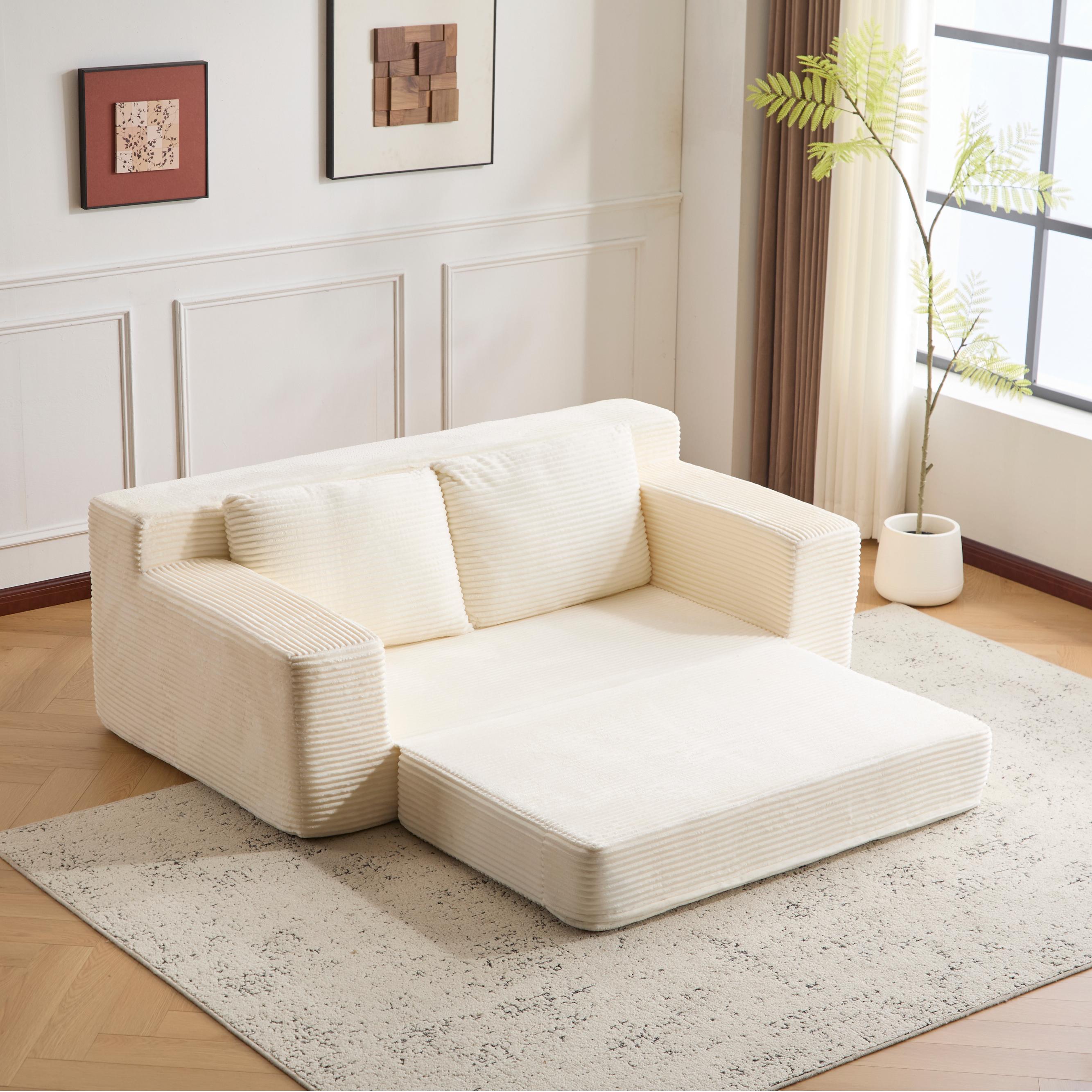 White Corduroy Loveseat Sofa Reversible Cushions