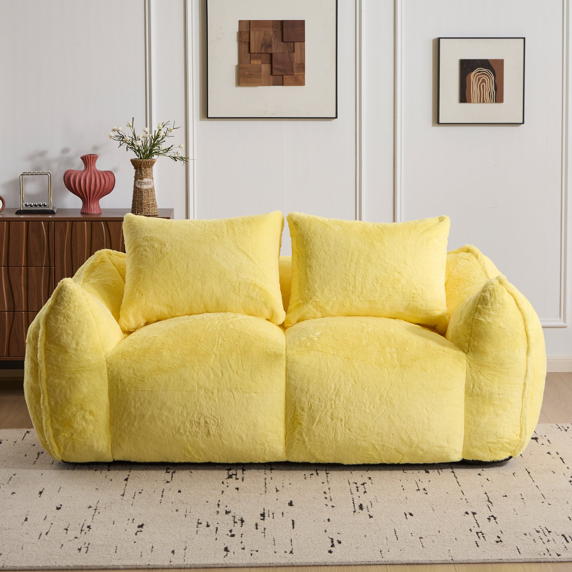 Yellow Fluffy Bean Bag