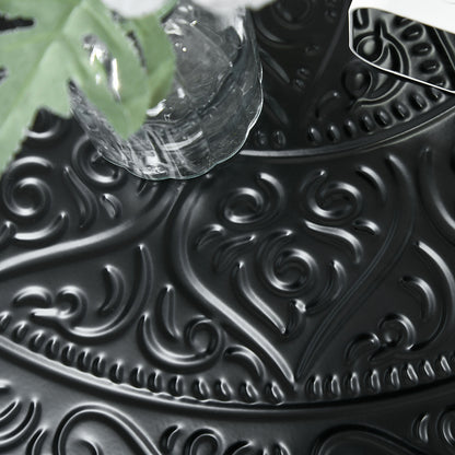 Coffee Table For Living Room, 24inch Round Center Table With Hammered Tray Top And Metal Frame For Bedroom, Black