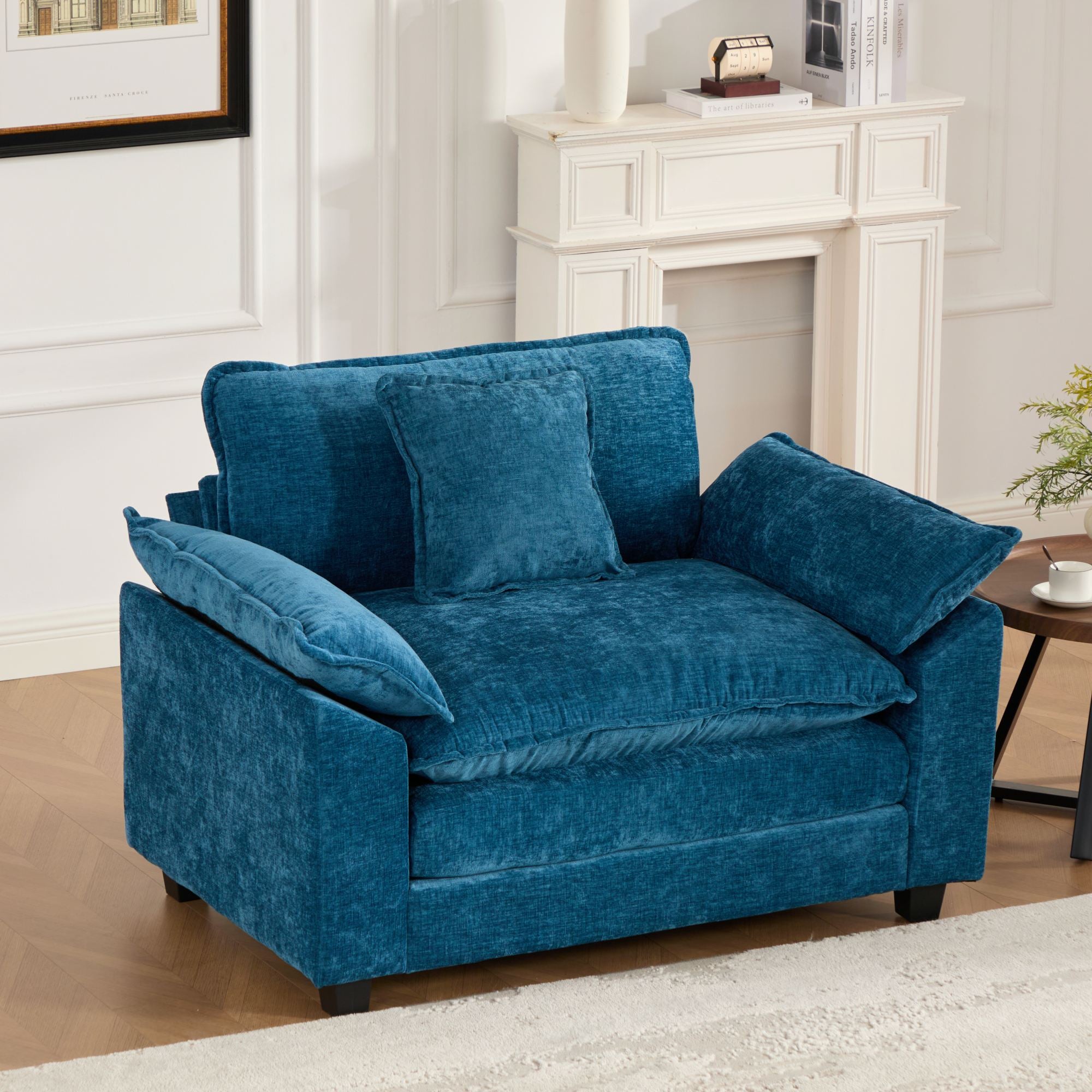 Blue Chenille Single Sofa