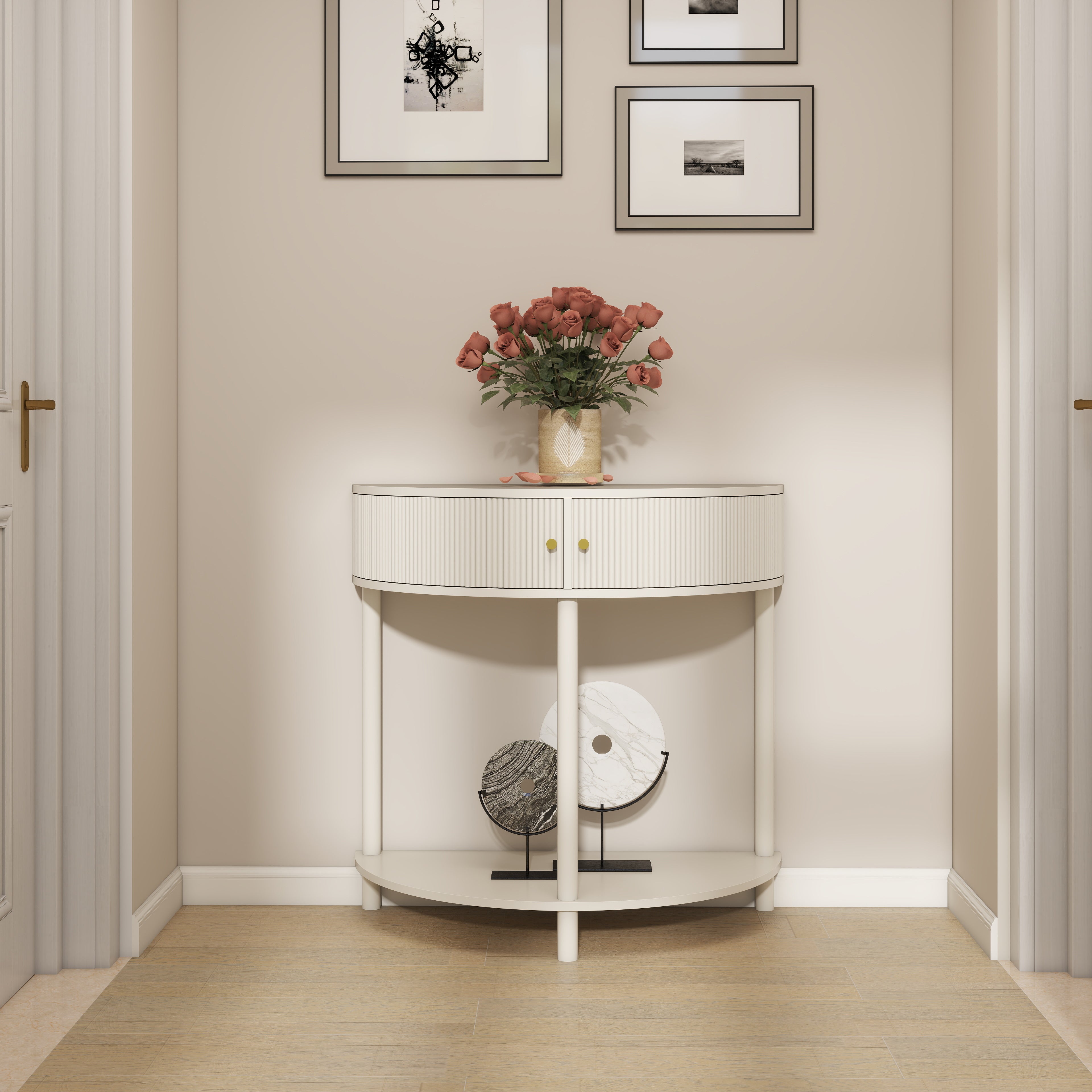 Wave-Pattern Console Table Creamy White Living Room