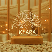 Decorbites™ personalized children night light with warm yellow led rainbow and heart on wooden base for baby kids rooms