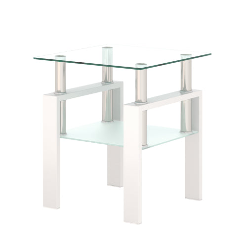 1-Piece Modern Tempered Glass Tea Table Coffee Table End Table, Square Table For Living Room, Transparent White
