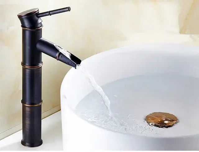 Black bamboo black and copper high arch mixer bathroom faucet with waterfall spout in bamboo style