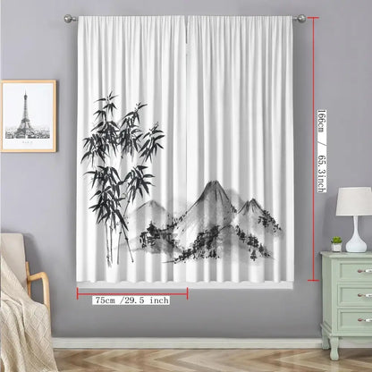 White curtains with black and gray bamboo ink painting design for living room decorbites bamboo ink curtains