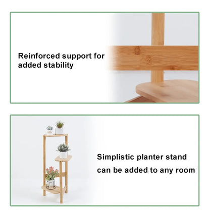 DecorBites™ light-colored bamboo corner plant stand with three tiers and minimalist design for flower display