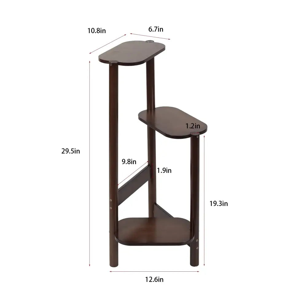 Decorbites™ bamboo tall corner dark brown wooden three-tier plant stand with oval shelves and angled legs for outdoor use