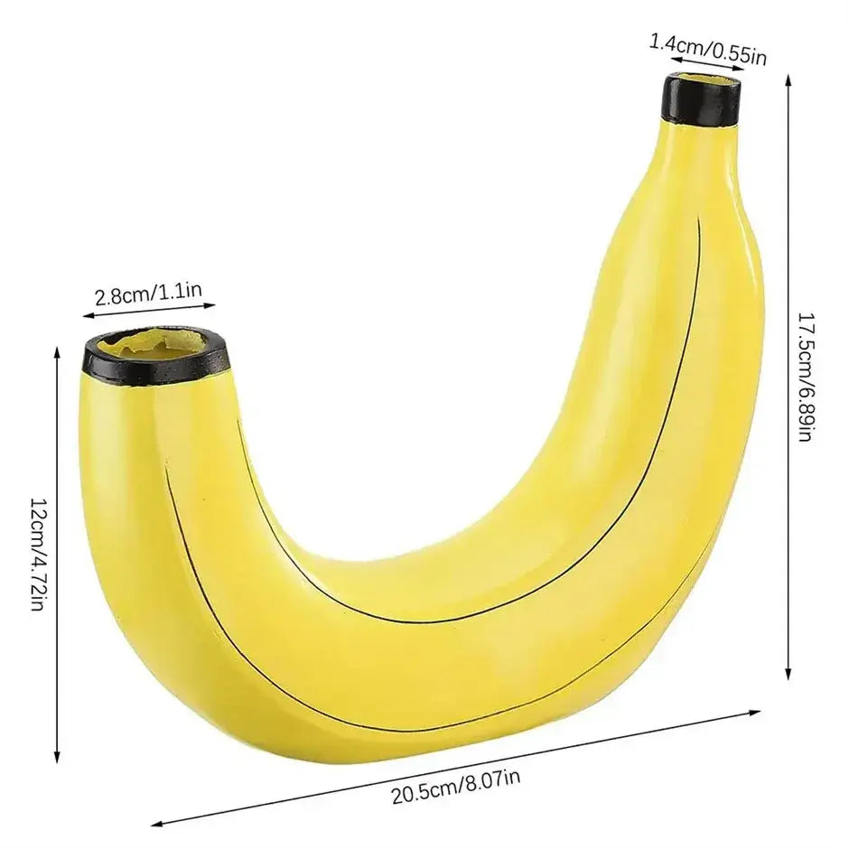 Yellow banana shape resin flower vase ceramic planter with black rims at both ends for decorative use