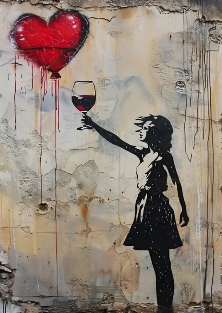 Decorbites™ banksy boy girl balloon canvas wall art featuring a black silhouette woman with red heart balloon canvas print
