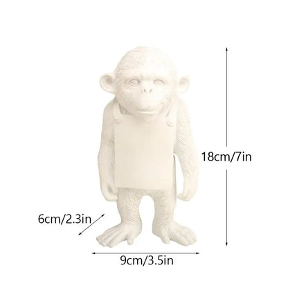 White resin Banksy sculpture collection monkey figurine with detailed fur texture and blank chest panel for decor