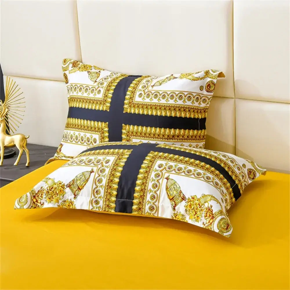 Luxury baroque navy and gold 1200tc golden egyptian cotton pillowcases from decorbites bedding set on white background