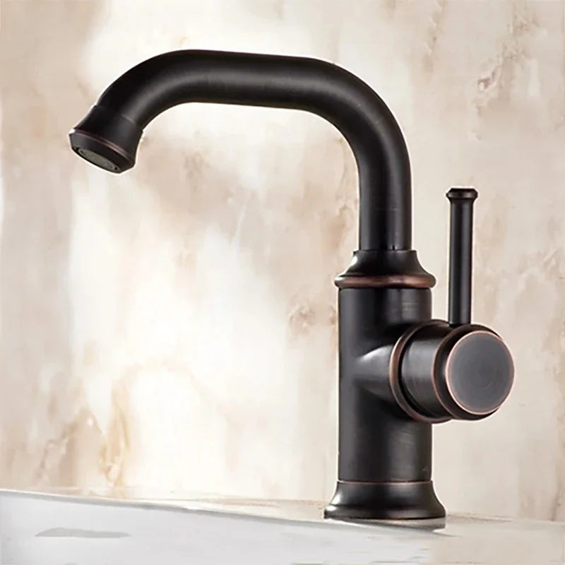 Black matte single hole basin faucet with curved spout single lever handle bronze housing material for cold water mixer tap