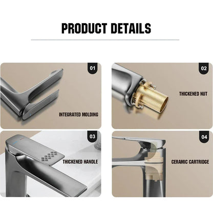 Modern matte black bathroom faucet brass core with integrated molding thickened handle and ceramic cartridge