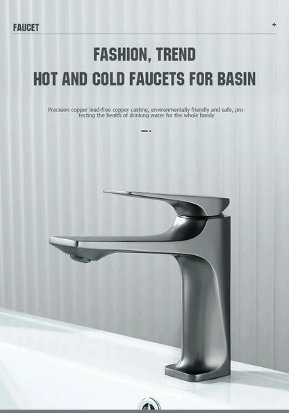 Modern matte-finished chrome bathroom faucet with brass core and single handle featuring a sleek minimalist design