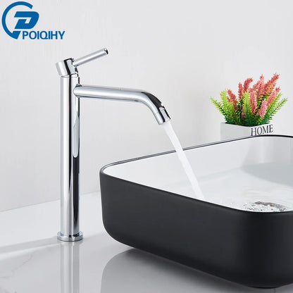 Chrome-finished poiqihy single-handle bathroom faucet with sleek modern design featured in brushed gold mixer tap product