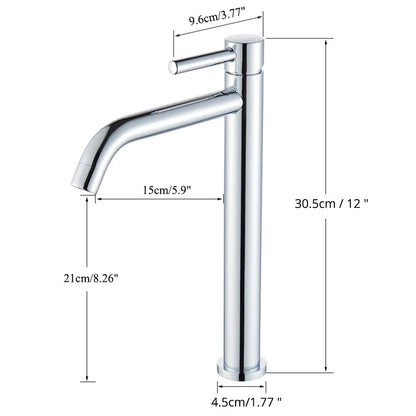 Modern chrome-finished single-handle bathroom faucet with sleek cylindrical body and curved spout for mixer tap use