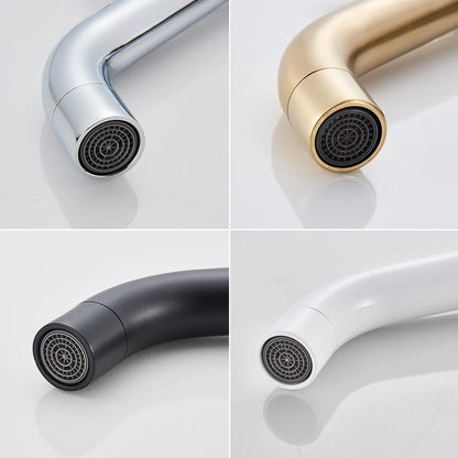 Modern bathroom faucet brushed gold mixer tap with sleek curved design and matte finish in chrome gold black or white