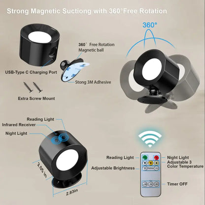 Black cylindrical battery operated wall sconce with magnetic suction adjustable brightness usb-c port and remote control