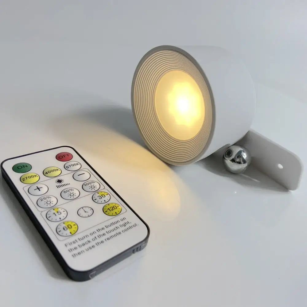 Battery operated wall cylindrical white led spotlight with warm yellow glow and remote for operated wall sconces