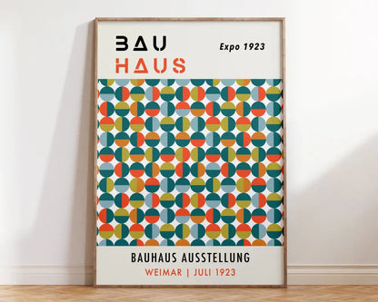 DecorBites Bauhaus geometric canvas art print with teal orange yellow overlapping circles for mid century bauhaus home decor